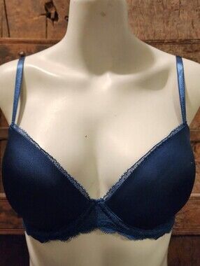Calvin Klein Deep Blue Lace-Trim Push-Up Bra